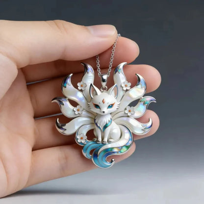 Kawaii Kitsune Fox Necklace – Intricate Silver Fox Pendant | Japanese Folklore Jewellery