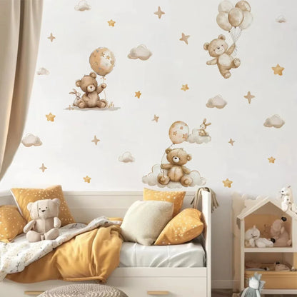Kids & Nursery Wall Stickers – Watercolour Bears, Hearts & More | Self-Adhesive Peel & Stick | Nursery, Bedroom & Playroom Decor