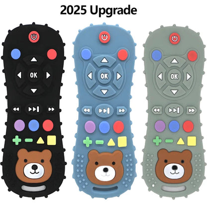 Baby TV Remote Control Silicone Teether – Bear Design | Food-Grade BPA-Free | Textured Gum Relief | 2025 Upgrade | Teething Baby Gift