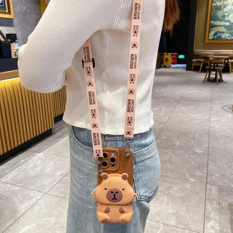 Kawaii Chonky Capybara Samsung Phone Case with Lanyard – Cute Protective Cover | Dark & Light Brown