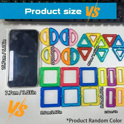 Mixed magnetic building blocks in color, with triangle and square frame shapes