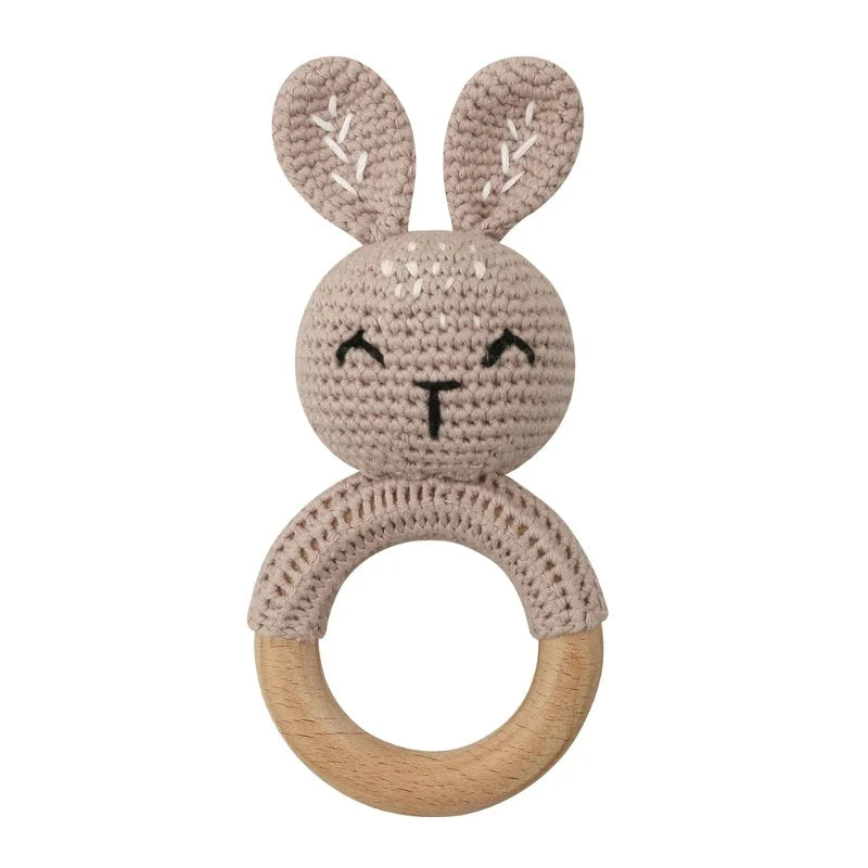 Baby Wooden Teether Crochet Rattle Toy – BPA Free | 38 Animal Designs | Newborn Infant Sensory Toy | Baby Shower Gift