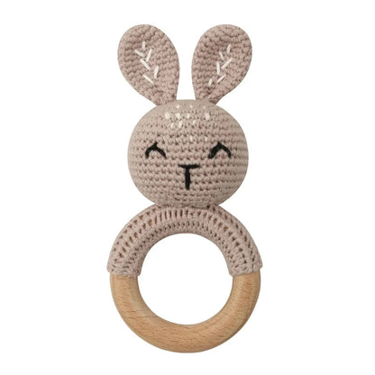 Baby Wooden Teether Crochet Rattle Toy – BPA Free | 38 Animal Designs | Newborn Infant Sensory Toy | Baby Shower Gift