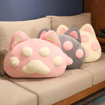 Kawaii Giant Cat Paw Pillow – Cute Cotton Cushion | Pink, Grey & White | 60x40cm & 90x55cm
