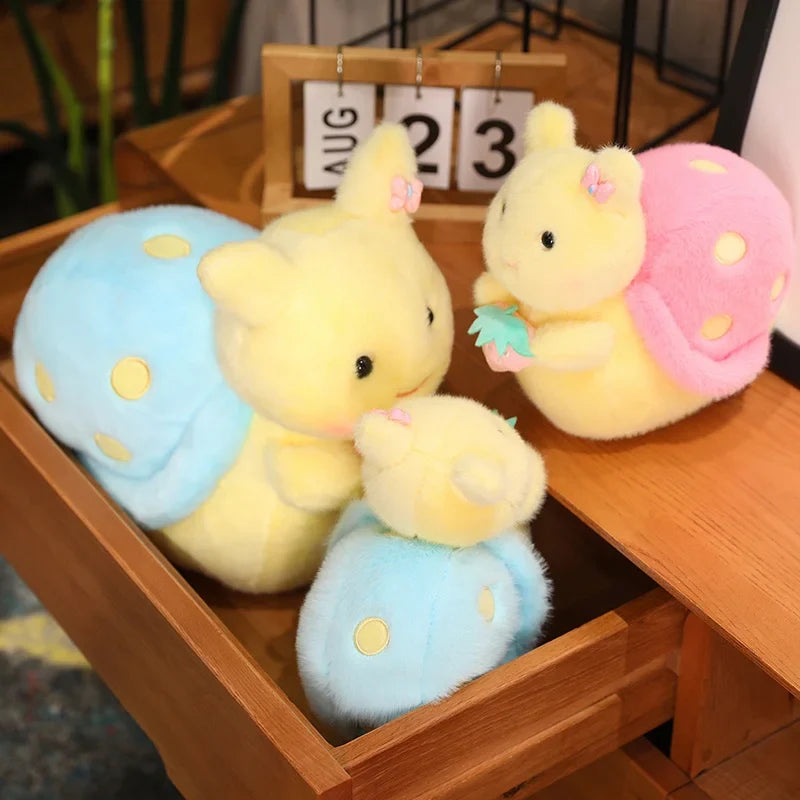 Kawaii Strawberry Snail Plushie – Cute Berry Garden Stuffed Animal | Pink & Blue | 22cm & 35cm