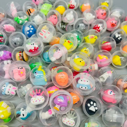 Transparent plastic capsule eggs filled with assorted cute animal plush figures