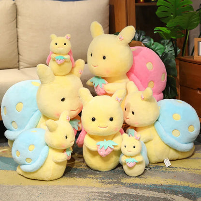 Kawaii Strawberry Snail Plushie – Cute Berry Garden Stuffed Animal | Pink & Blue | 22cm & 35cm