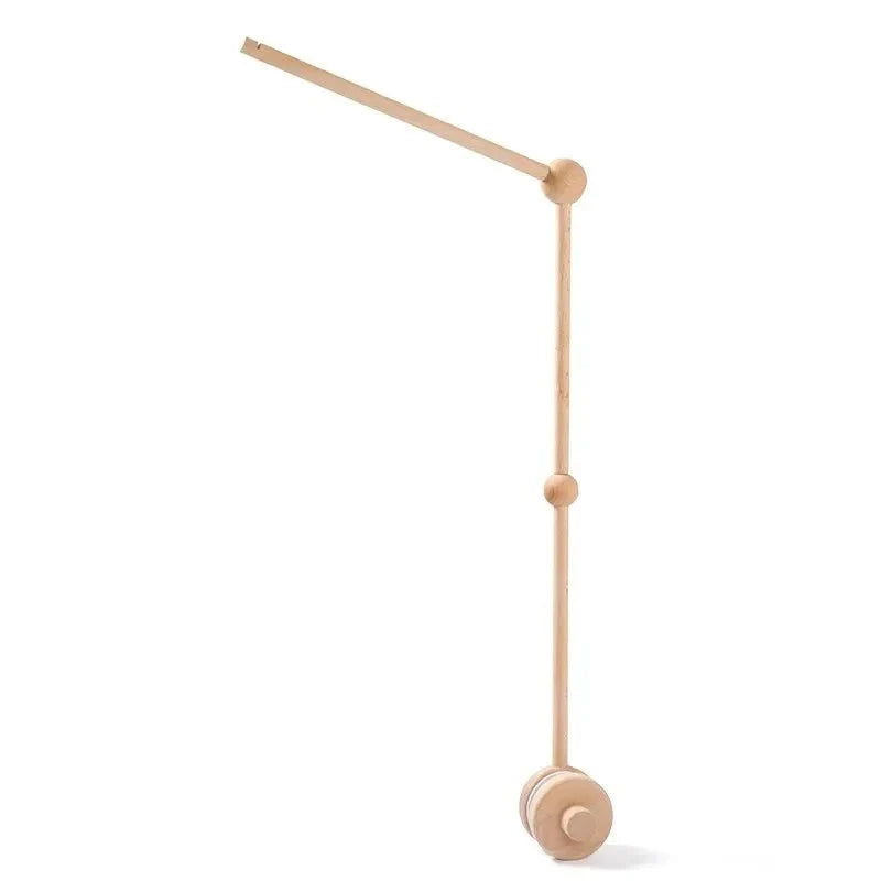 Wooden baby crib mobile holder stand with curved top bar and base hook