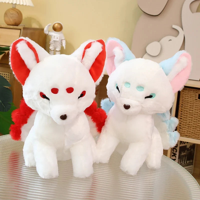 Kawaii Kitsune Fox Plushie – Mystical Japanese Fox Stuffed Animal | Red & Blue | 38cm