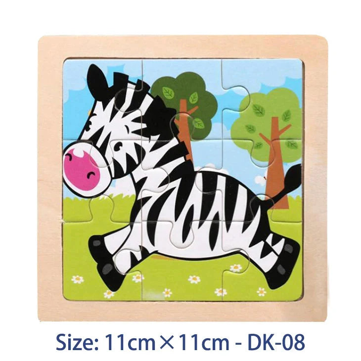 Kids wooden jigsaw puzzle with zebra illustration, 11cm x 11cm