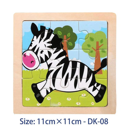 Kids wooden jigsaw puzzle with zebra illustration, 11cm x 11cm