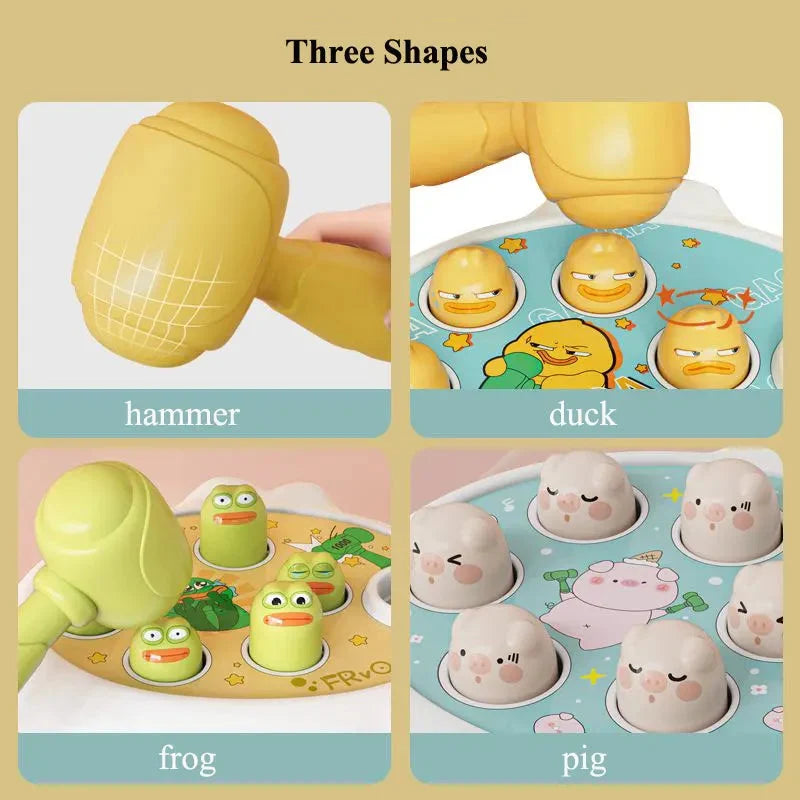 Set of three shape hammer toys: duck, frog, and pig with matching bases and pieces
