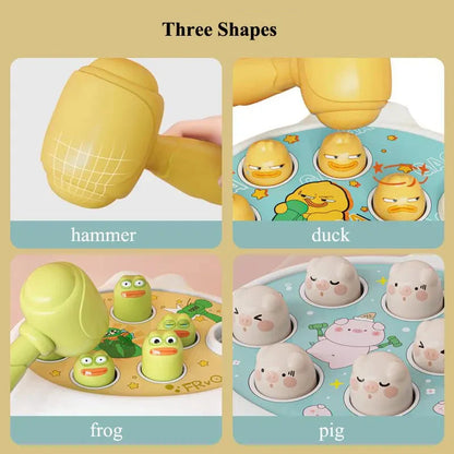Set of three shape hammer toys: duck, frog, and pig with matching bases and pieces