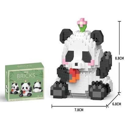 Assembled panda building block figurine with pink nose and orange carrot