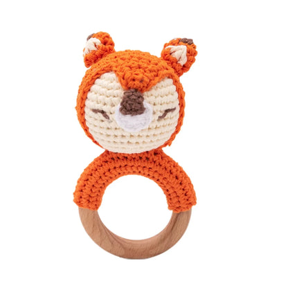 Baby Crochet Rattle & Wooden Teether Toy – BPA Free | Soft Animal Design | Giraffe, Bunny, Lion & More | Newborn Baby Shower Gift