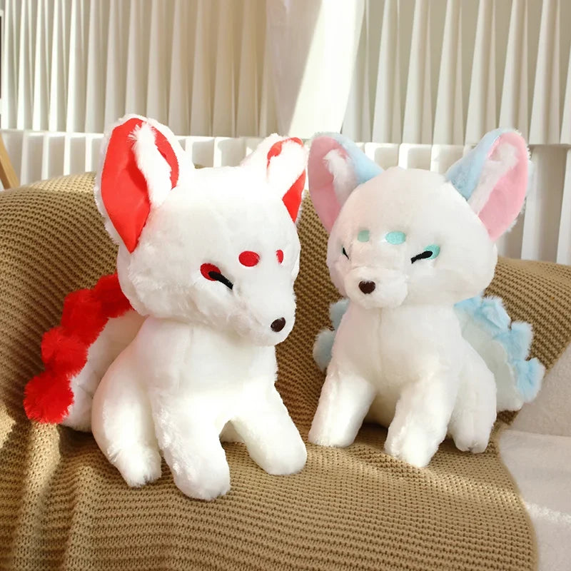 Kawaii Kitsune Fox Plushie – Mystical Japanese Fox Stuffed Animal | Red & Blue | 38cm
