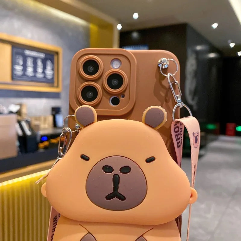 Kawaii Chonky Capybara Samsung Phone Case with Lanyard – Cute Protective Cover | Dark & Light Brown