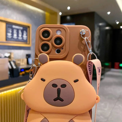 Kawaii Chonky Capybara Samsung Phone Case with Lanyard – Cute Protective Cover | Dark & Light Brown