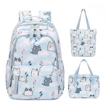Kawaii Cats with Kites Backpack – Waterproof Polyester Bag | Medium & Large Sizes