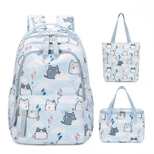 Kawaii Cats with Kites Backpack – Waterproof Polyester Bag | Medium & Large Sizes