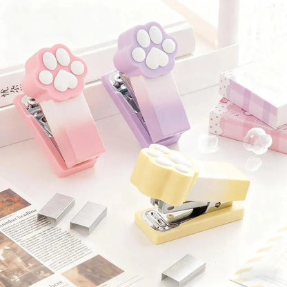 Kawaii Pastel Cat Paw Stapler – Cute Mini Stapler with Staples | Pink, Yellow & Purple