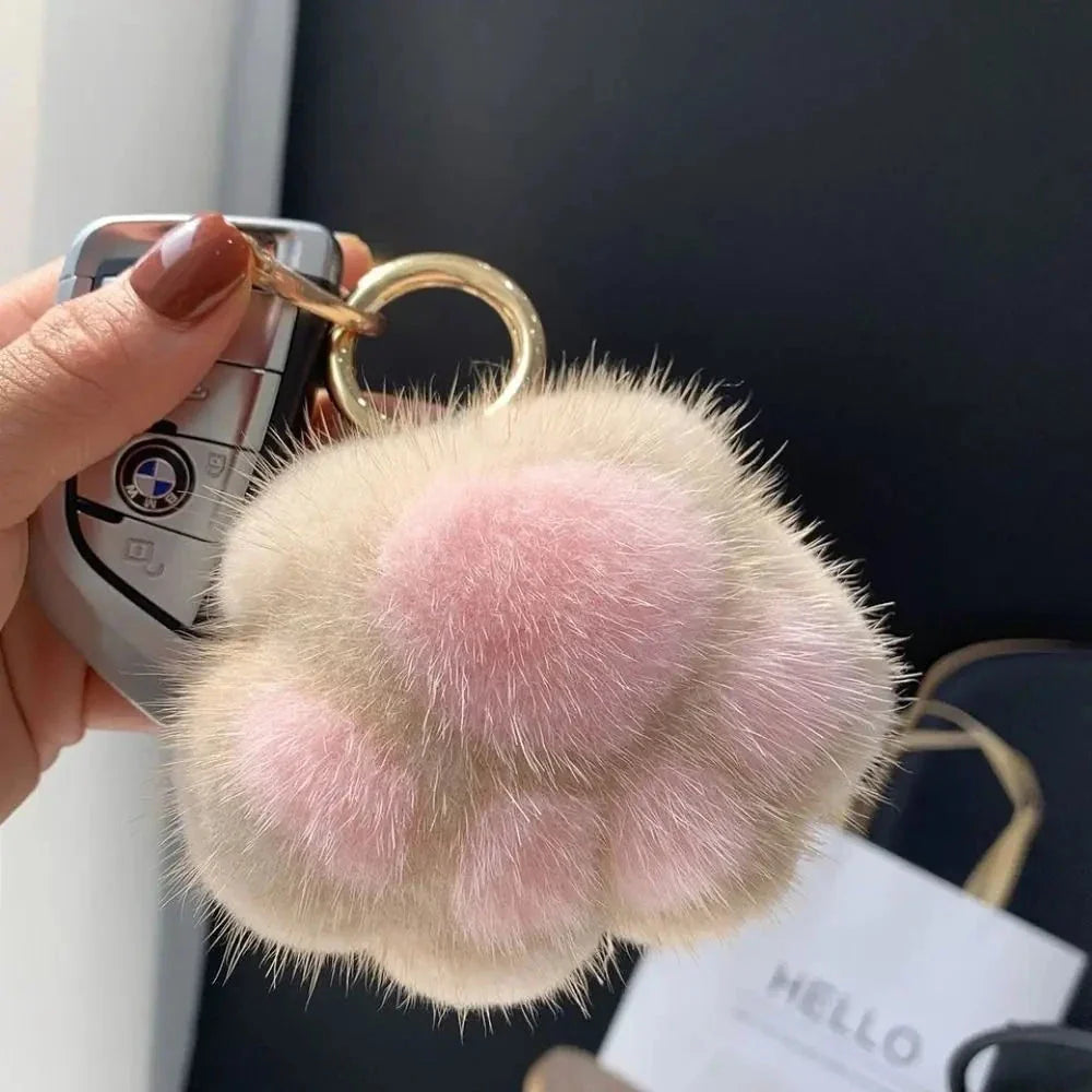 Cat Paw Plush Keychain – Cute Fluffy Faux Fur Pendant for Bags & Keys