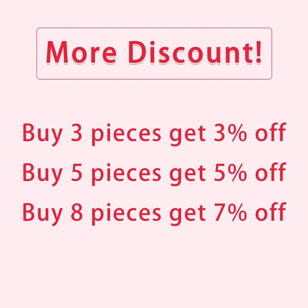 More Discount! promo banner: Buy 3 get 3% off, Buy 5 get 5% off, Buy 8 get 7% off