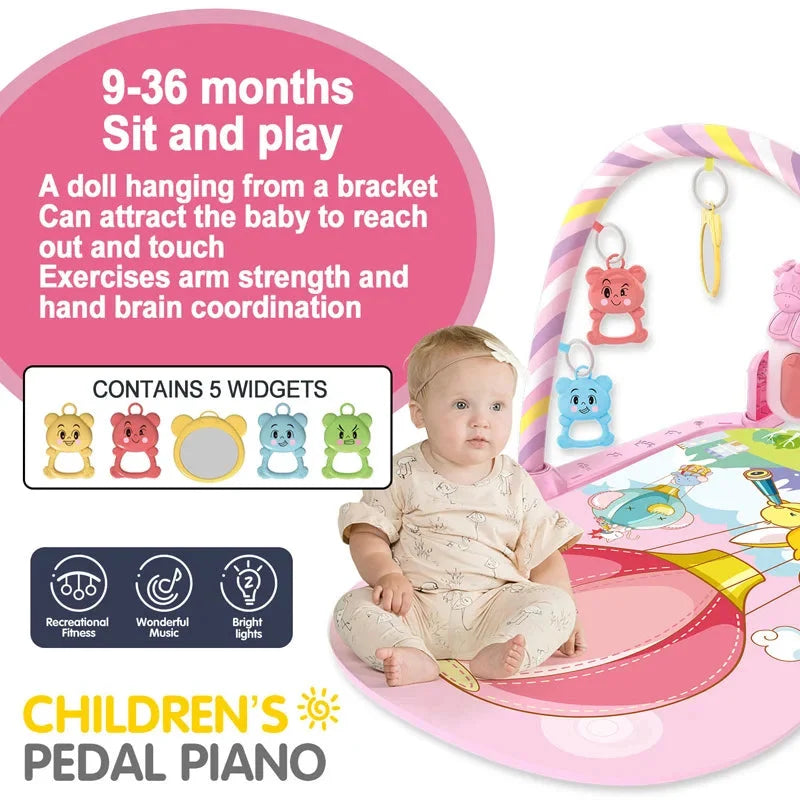 Baby Play Gym with Music & Piano Mat – Kick-Activated Piano | Hanging Toys | Tummy Time Mat | 0–36 Months | Baby Shower Gift