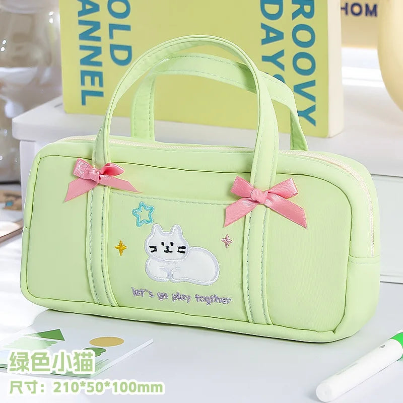 Kawaii Cat Pencil Case with Bows | Cute Stationery Organizer