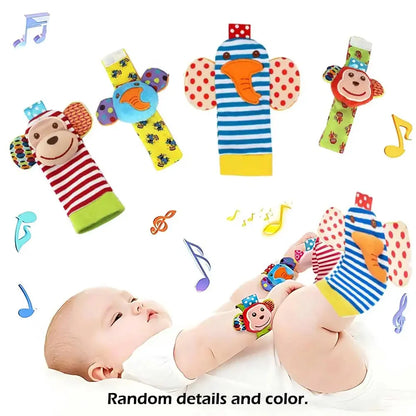 Baby Wrist Rattle & Foot Finder Sock Set – 4 Pieces | Soft Sensory Toy | 0–12 Months Boys & Girls | Newborn Baby Shower Gift