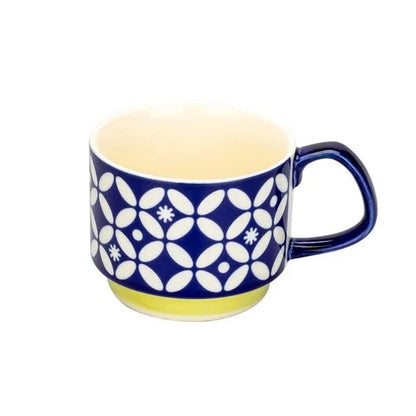Retro Ceramic Stackable Mug 300ml – Scandinavian Pattern | Spots, Apples, Tulips, Trees & More | Coffee, Tea & Breakfast Cup | Housewarming Gift