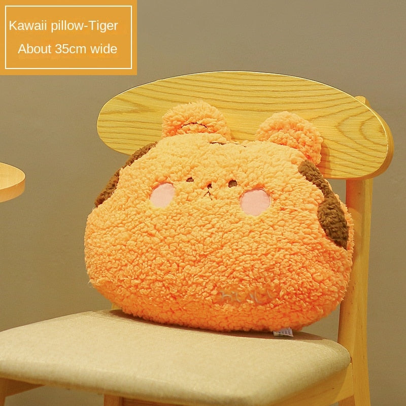 Tiger-shaped plush cushion pillow, orange, about 35cm wide