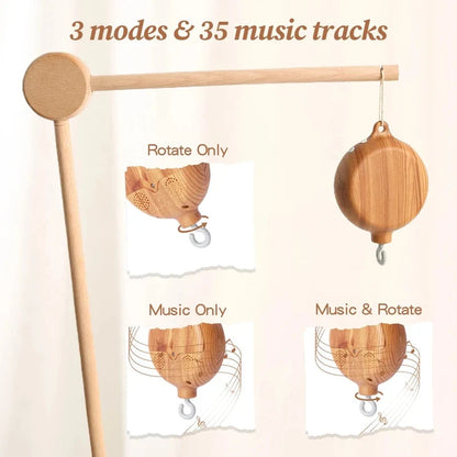 Baby Crib Mobile & Music Box – Rotating Crochet Animal Mobile, Music Motor & Wooden Arm | Nursery Soothing Toy | 0–12 Months Baby Gift