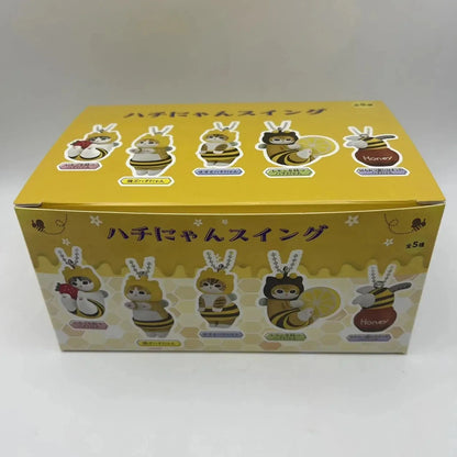 Yellow retail box for bee and cat twisted egg anime figure keychains, 5-pack