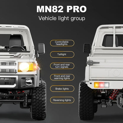 RC pickup truck with controllable headlights, tail light, and front and rear warning lights