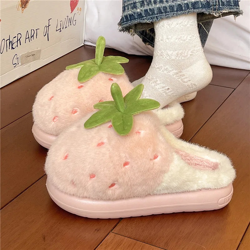 Kawaii Strawberry Slippers – Cute Cosy House Slippers | Pink, Green & Red | Sizes 36-41