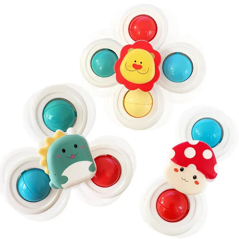 Baby Suction Cup Spinner Toys – 3-Piece Cartoon Animal Set | High Chair, Bath, Window & Table | Sensory Spinning Fidget | Toddler Gift