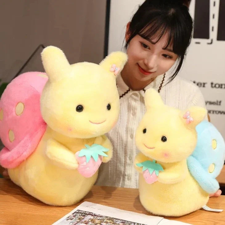 Kawaii Strawberry Snail Plushie – Cute Berry Garden Stuffed Animal | Pink & Blue | 22cm & 35cm