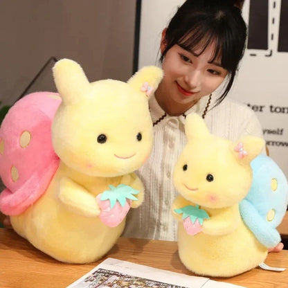 Kawaii Strawberry Snail Plushie – Cute Berry Garden Stuffed Animal | Pink & Blue | 22cm & 35cm