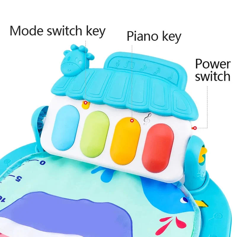 Baby Play Gym with Music & Piano Mat – Kick-Activated Piano | Hanging Toys | Tummy Time Mat | 0–36 Months | Baby Shower Gift