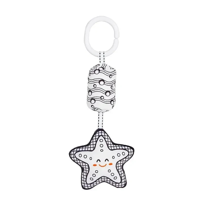 Stroller hanging plush rattle with star charm and striped bell tube