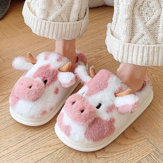 Cute Cow Slippers | Cozy Faux Fur House Shoes | Sizes 36–45