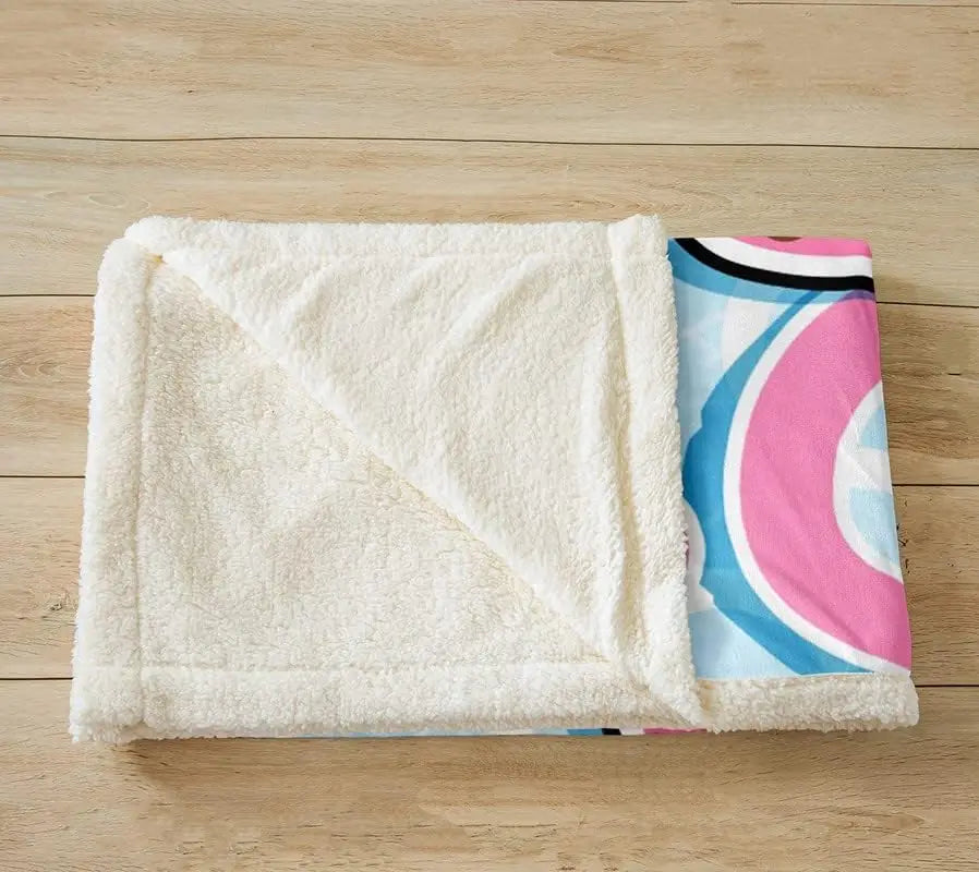 Boba tea fleece blanket with solid white sherpa fleece backing