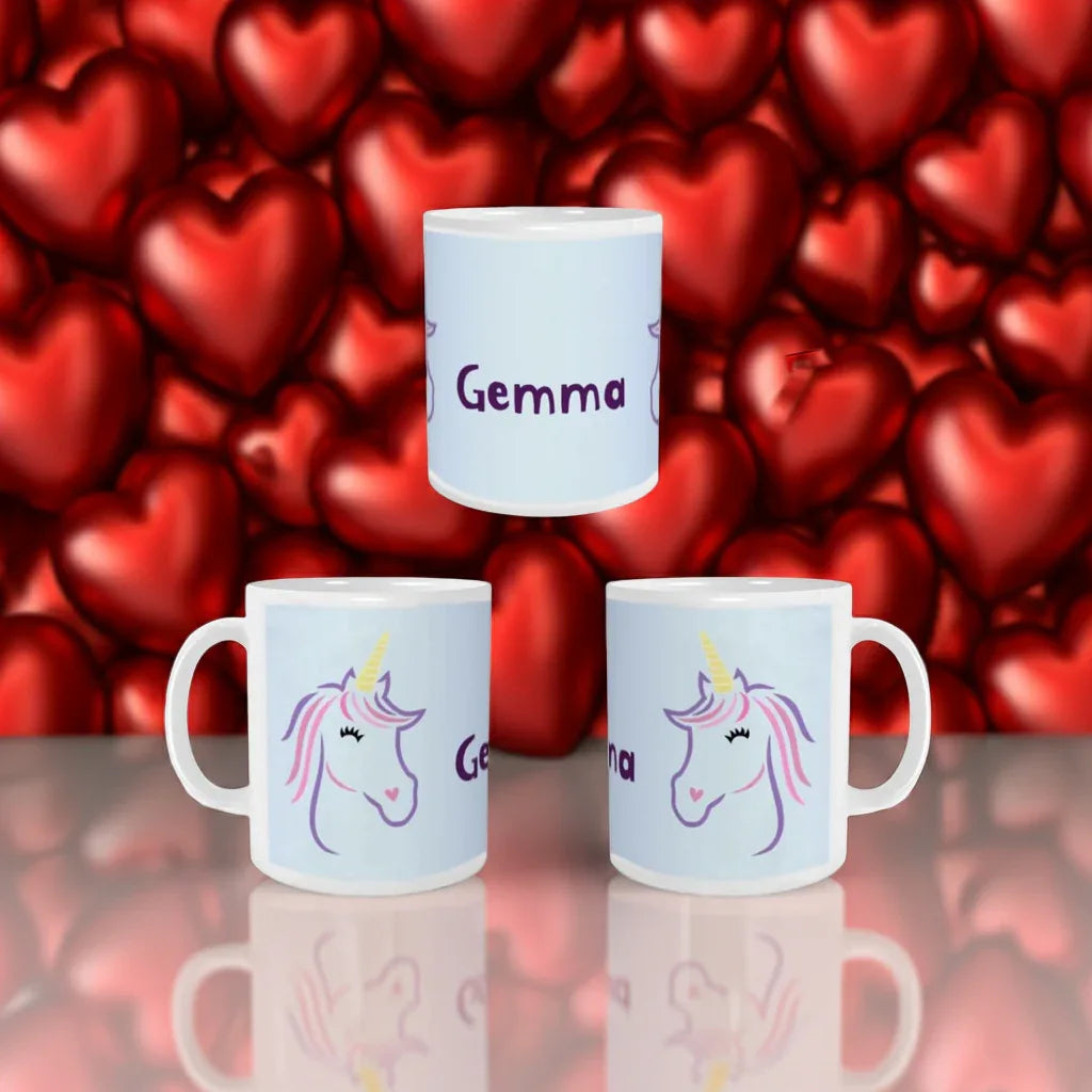Personalized Ceramic Unicorn Tea & Coffee Mug: 11oz White Cup, Custom Name Gift - Dream Dragons
