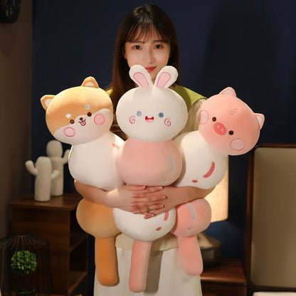 Assorted dango snack animal plush toys: white bunny, pink pig, orange duck