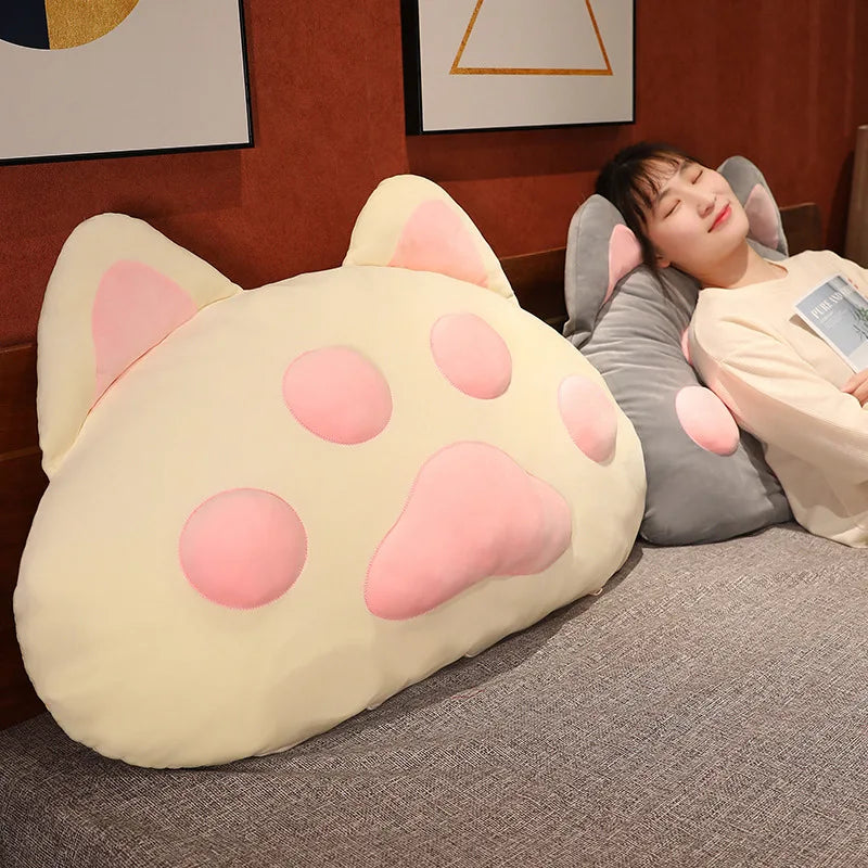 Kawaii Giant Cat Paw Pillow – Cute Cotton Cushion | Pink, Grey & White | 60x40cm & 90x55cm