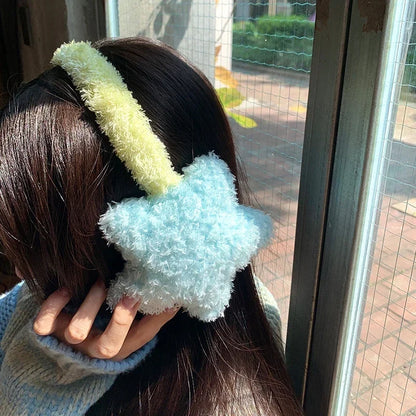 Kawaii Plush Star Earmuffs – Cute Fluffy Star Ear Warmers | Yellow & Blue | Kawaii Winter Accessories