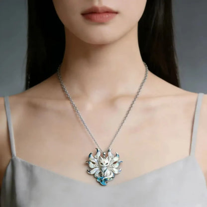 Kawaii Kitsune Fox Necklace – Intricate Silver Fox Pendant | Japanese Folklore Jewellery