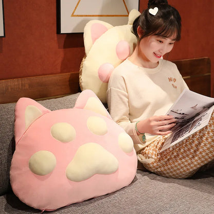 Kawaii Giant Cat Paw Pillow – Cute Cotton Cushion | Pink, Grey & White | 60x40cm & 90x55cm