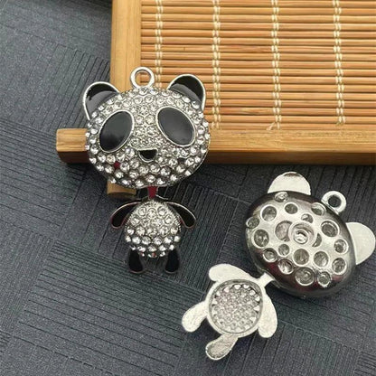 Charm set featuring rhinestone panda face and body keychain-like pendant pieces